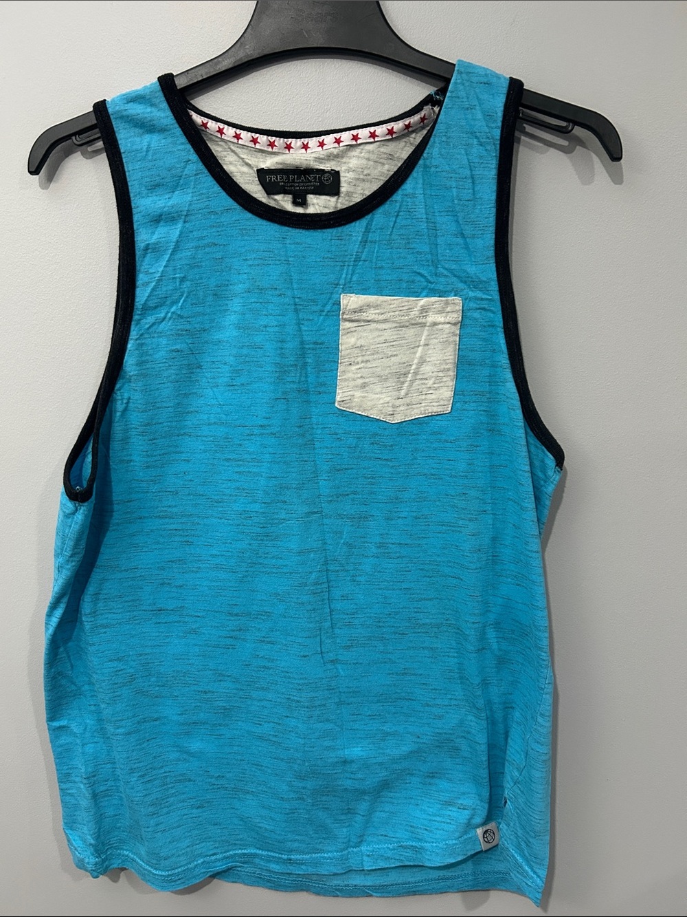 Free Planet Bright Blue Tank Top with Grey Chest Pocket